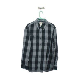 LL Bean Organic Flannel Shirt Slightly Fitted Black Gray Size XXL